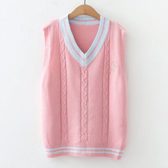 Pennycrafts Women's Pink & Blue Kawaii And Fresh Embroidered Vest Size Large - Picture 8 of 8